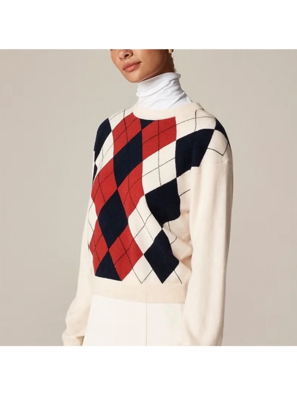 J.Crew Perfect cashmere crewneck sweater in argyle